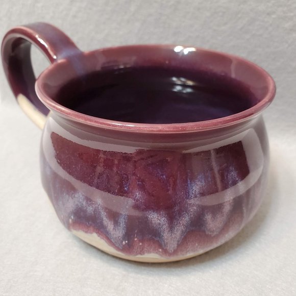 Hand Crafted Studio Pottery Soup Mug, Signed Large Coffee Cup, Purple Drip Glaze - Picture 12 of 13